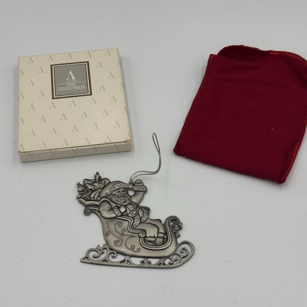 1995 Avon Pewter Christmas Ornament Santa St Nicholas in Sled